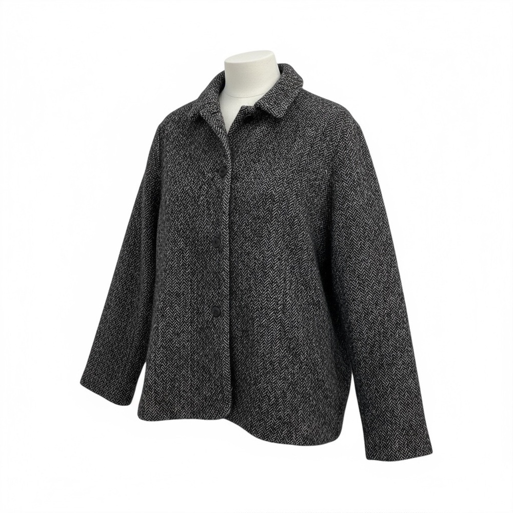 Jil Sander Cashmere Wool Blend Herringbone Tweed Pea Coat Blazer Jacket Size 6